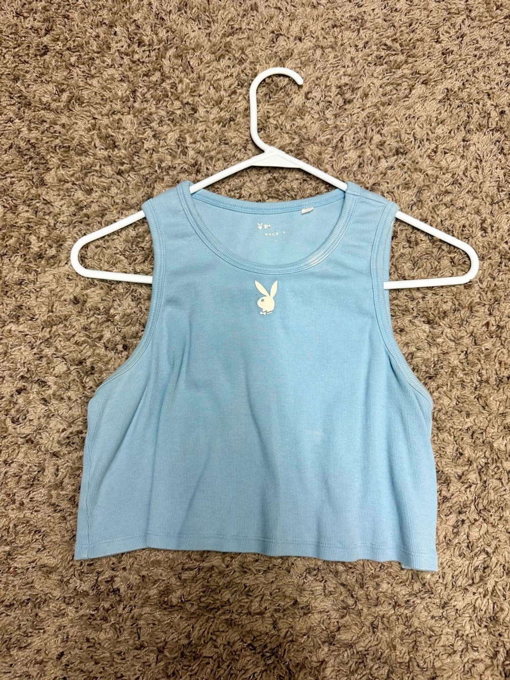 PLAYBOY Baby Blue Ribbed Crop Tank